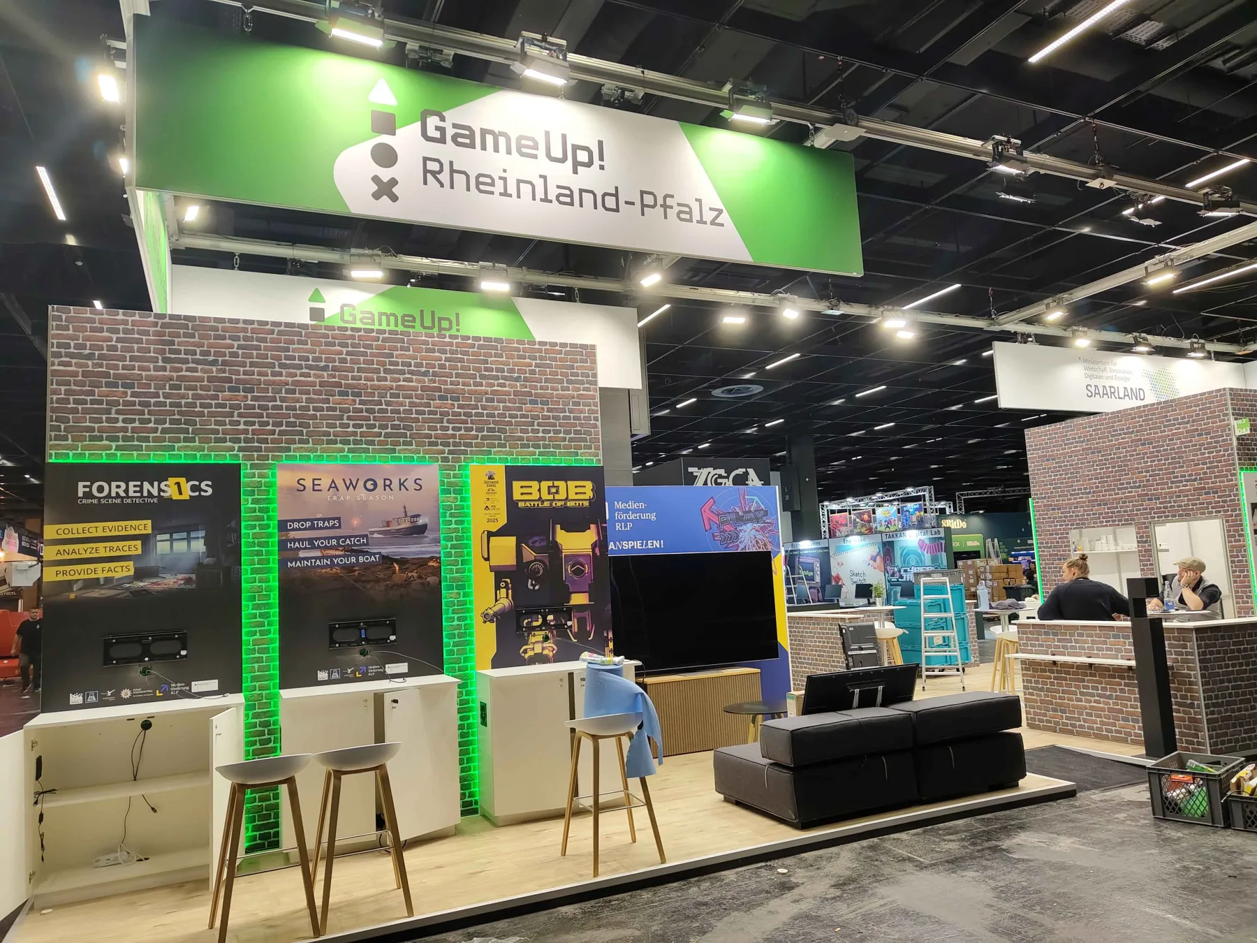 The GameUp! Rheinland-Pfalz pavilion at gamescom, home to the Heart of Muriet booth